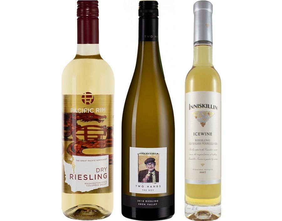 Слева направо: Dry Riesling Pacific Rim Winemakers 2018; The Boy Eden Valley Riesling Two Hands 2018; Icewine Riesling Inniskillin